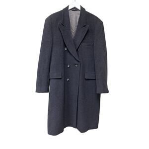 Gray Vintage Wool Cashmere Coat Men Size 44 XL Double Breast Quiet Luxury FLAWED